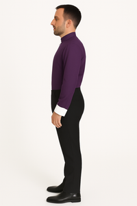 Men's Fashion Hidden Button French Cuff Mandarin Collarless Preacher Round Style Men's Dress Shirt