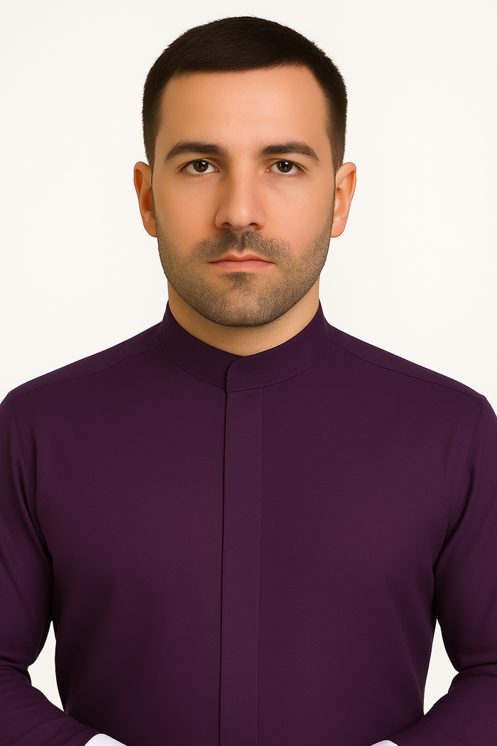 Men's Fashion Hidden Button French Cuff Mandarin Collarless Preacher Round Style Men's Dress Shirt - Image 9