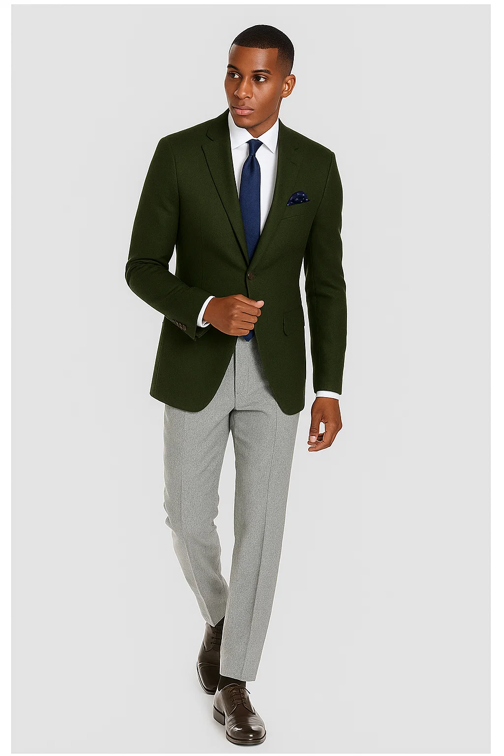 Men's Forest Green 2 Button Solid Pattern Designer Fashion Dress Casual Blazer For 46 Short