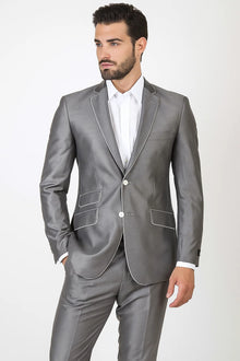 Men's Grey Tuxedo - Gray Tuxedo Suit With White Trim Lapel Slim Fit Wedding Suit - Prom Suit