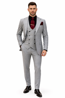 Men's Grey and Black Pinstripe Three-Piece Suit 1920s Suit Gangster Stripe Vintage Look