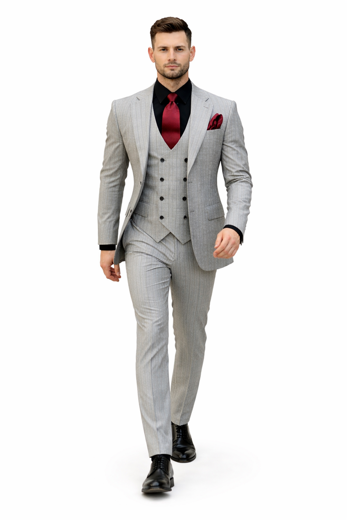 Men's Grey and Black Pinstripe Three-Piece Suit 1920s Suit Gangster Stripe Vintage Look
