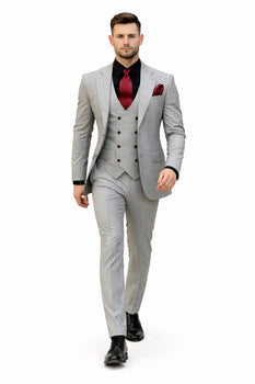 Men's Grey and Black Pinstripe Three-Piece Suit 1920s Suit Gangster Stripe Vintage Look