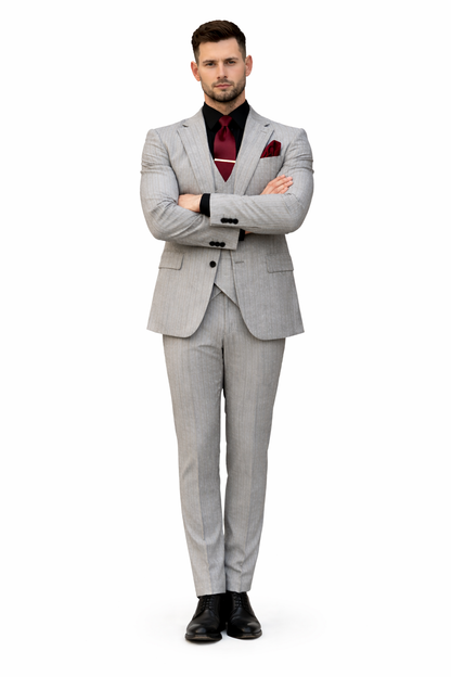 Men's Grey and Black Pinstripe Three-Piece Suit 1920s Suit Gangster Stripe Vintage Look
