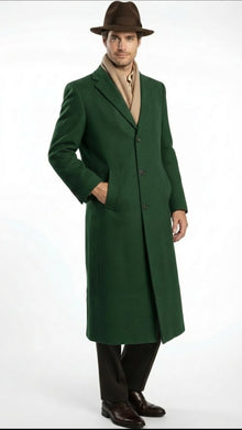 Men’s Hunter Green Full-Length Wool Overcoat – Classic Winter Dress Coat for Formal and Everyday Wear