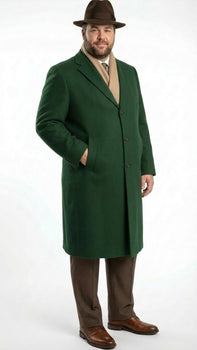 long green dress coat Mens Hunter Green Full-Length Wool Overcoat Classic Winter Dress Coat for Formal and Everyday Wear