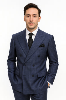 Mens Italian Wool Suit Color Sapphire - Men's Designer Classic Fit Double Breasted Wool Sapphire Blue Suit
