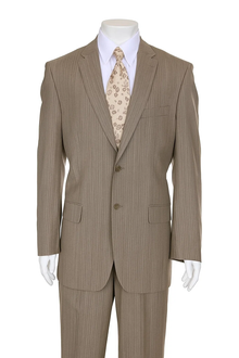 Men's Light Beige ~ Tan ~ Taupe Stripe ~ Pinstripe 2-Button Cheap Priced Business Suits Clearance Sale