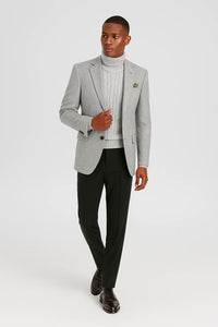 Men's Light Gray 2 Button Solid Pattern Cheap Priced Designer Fashion Dress Casual Blazer For Men On Sale Blazer - 62742 Dove Grey P&L