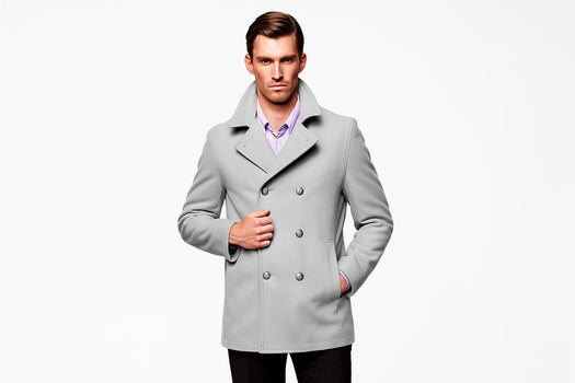 Men's Light Grey Six Button Double Breasted Cheap Priced Mens Wool Peacoat Jacket