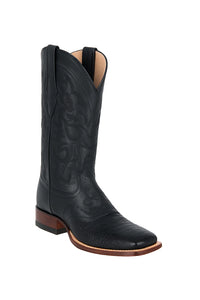 Men's Los Altos Boots Wide Square Toe Genuine Ostrich Leg Dress Cowboy Boot Cheap Priced For Sale Online W/ Saddle Vamp Black - Botas De Avestruz