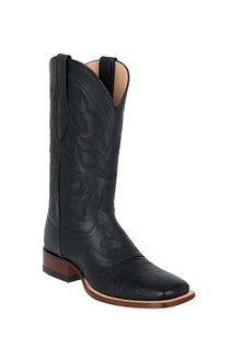 Men's Los Altos Boots Wide Square Toe Genuine Ostrich Leg Dress Cowboy Boot Cheap Priced For Sale Online W/ Saddle Vamp Black - Botas De Avestruz