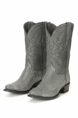 Men's Los Altos Boots 7 Toe Genuine Teju Lizard Sanded Black Leather Boots Handcrafted