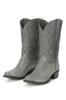 Men's Los Altos Boots 7 Toe Genuine Teju Lizard Sanded Black Leather Boots Handcrafted