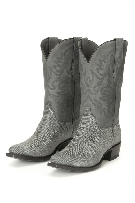 Men's Los Altos Boots 7 Toe Genuine Teju Lizard Sanded Black Leather Boots Handcrafted