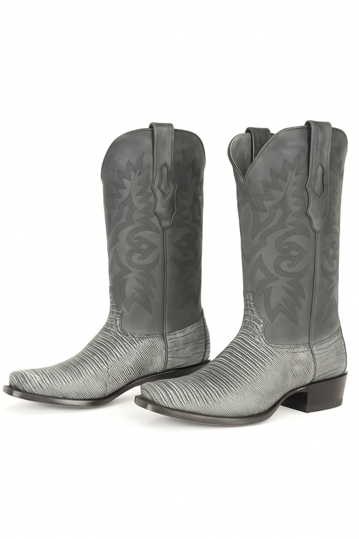 Men's Los Altos Boots 7 Toe Genuine Teju Lizard Sanded Black Leather Boots Handcrafted - Image 2
