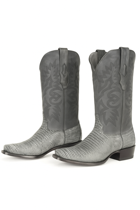 Men's Los Altos Boots 7 Toe Genuine Teju Lizard Sanded Black Leather Boots Handcrafted