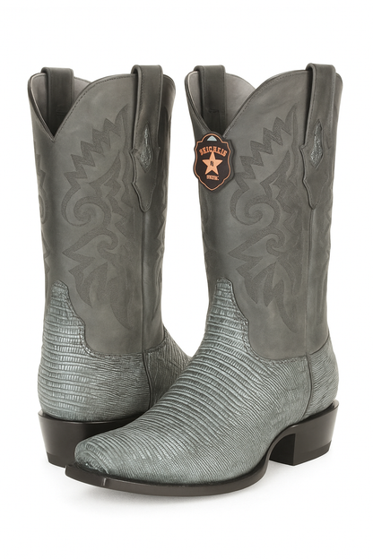 Men's Los Altos Boots 7 Toe Genuine Teju Lizard Sanded Black Leather Boots Handcrafted - Image 3