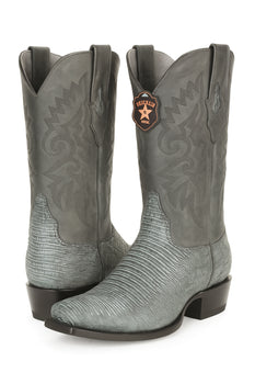 Men's Los Altos Boots 7 Toe Genuine Teju Lizard Sanded Black Leather Boots Handcrafted - Image 3