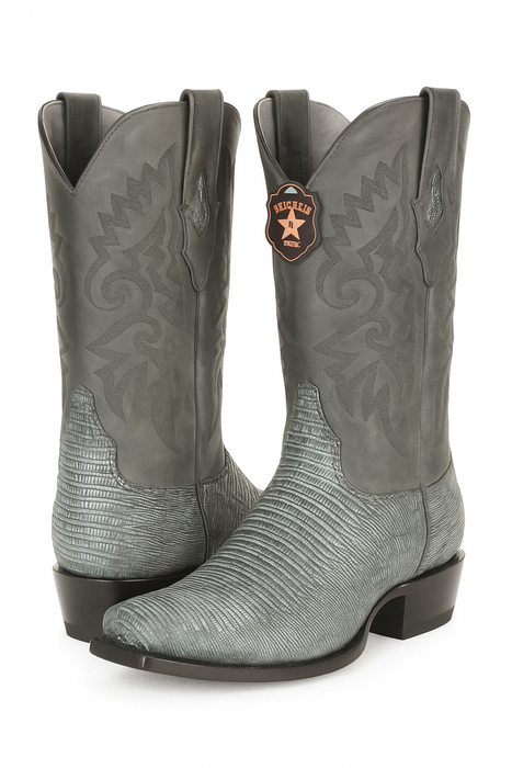 Men's Los Altos Boots 7 Toe Genuine Teju Lizard Sanded Black Leather Boots Handcrafted