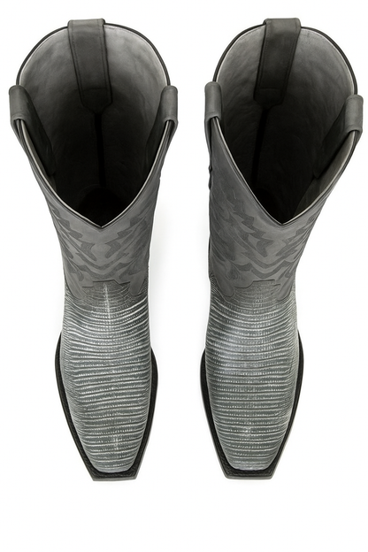Men's Los Altos Boots 7 Toe Genuine Teju Lizard Sanded Black Leather Boots Handcrafted - Image 4