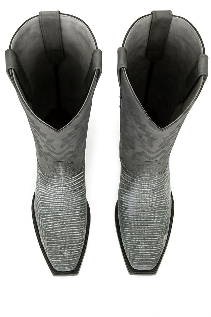Men's Los Altos Boots 7 Toe Genuine Teju Lizard Sanded Black Leather Boots Handcrafted - Image 4