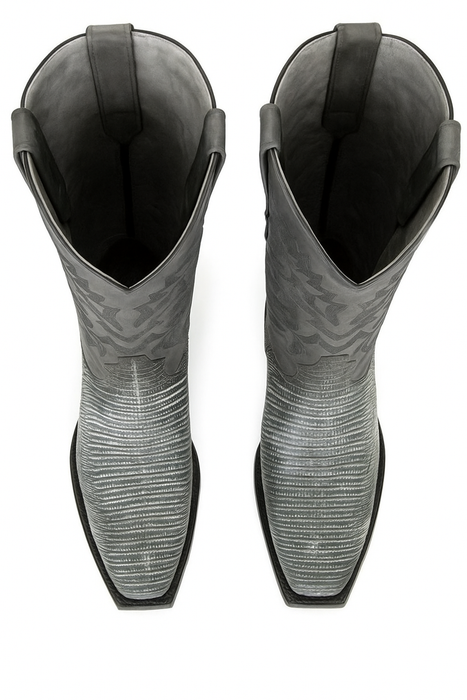Men's Los Altos Boots 7 Toe Genuine Teju Lizard Sanded Black Leather Boots Handcrafted