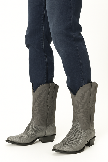 Men's Los Altos Boots 7 Toe Genuine Teju Lizard Sanded Black Leather Boots Handcrafted - Image 5