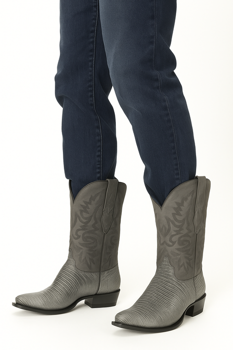 Men's Los Altos Boots 7 Toe Genuine Teju Lizard Sanded Black Leather Boots Handcrafted