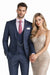 Men’s Navy Blue Plaid Slim Fit 3-Piece Suit – Two Button Vintage Style with Vest
