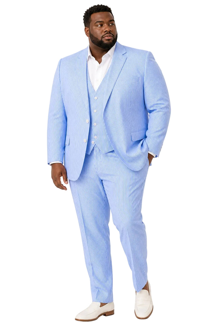 Men's  Notch Label Orange Colour Summer Seersucker Fabric Jacket and Pants 3 Piece Suit