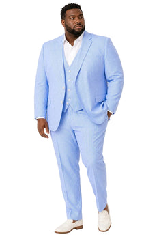 Men's  Notch Label Orange Colour Summer Seersucker Fabric Jacket and Pants 3 Piece Suit
