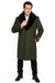 Men's Olive Green Removable Fur Collar Full Length Wool Overcoat