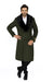 Men's Olive Green Removable Fur Collar Full Length Wool Overcoat