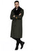 Men's Olive Green Removable Fur Collar Full Length Wool Overcoat