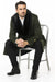 Men's Olive Green Removable Fur Collar Full Length Wool Overcoat