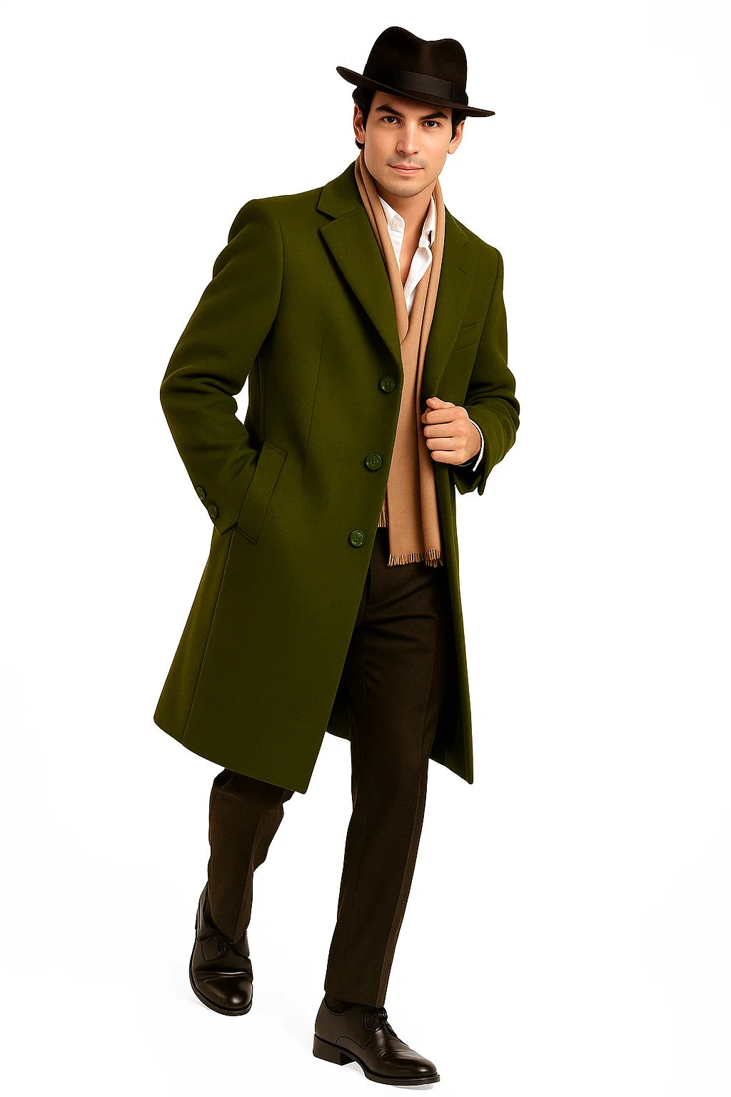 Men’s Olive Green Wool Dress Coat