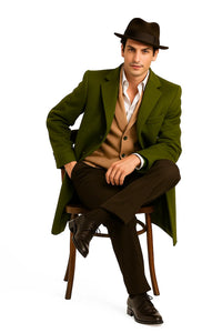 Men’s Olive Green Wool Dress Coat
