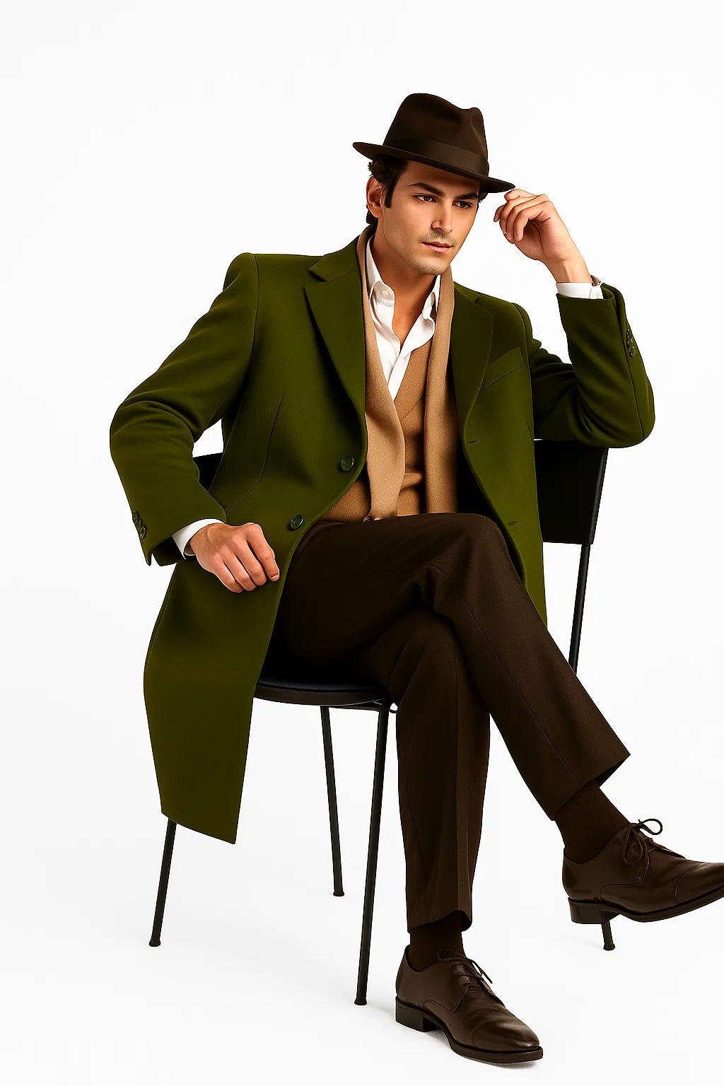 Men’s Olive Green Wool Dress Coat