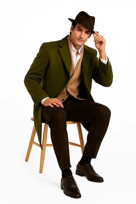 Men’s Olive Green Wool Dress Coat