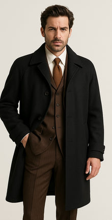 Men's  Peak Lapel Diamond Duster Overcoat Black