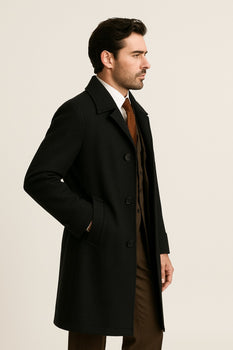 Men's  Peak Lapel Diamond Duster Overcoat Black - Image 4