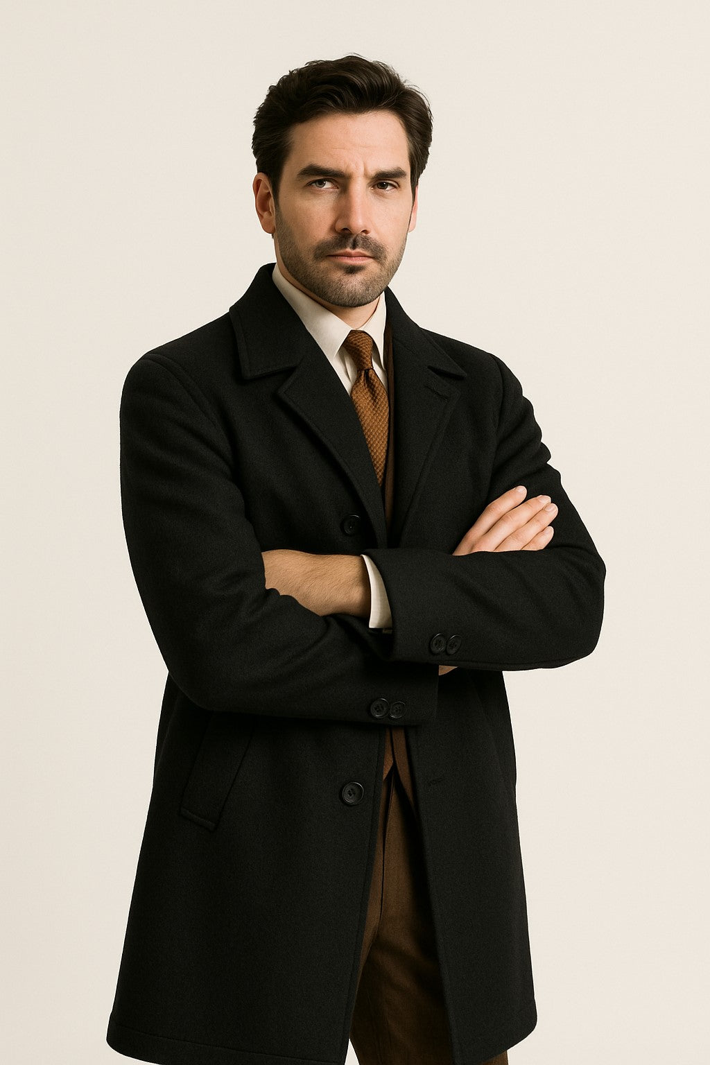 Men's  Peak Lapel Diamond Duster Overcoat Black - Image 5