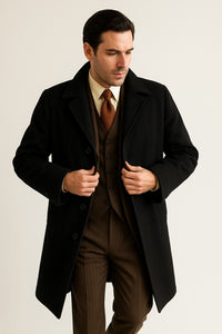 Men's  Peak Lapel Diamond Duster Overcoat Black