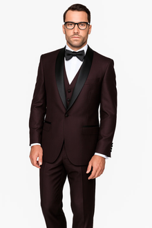Men's Plum 3-Piece Black and Burgundy ~ Wine ~ Maroon Suit Shawl Lapel Vested Suit Dinner Jacket Fashion  For Men Burgundy Suit Burgundy Tuxedo