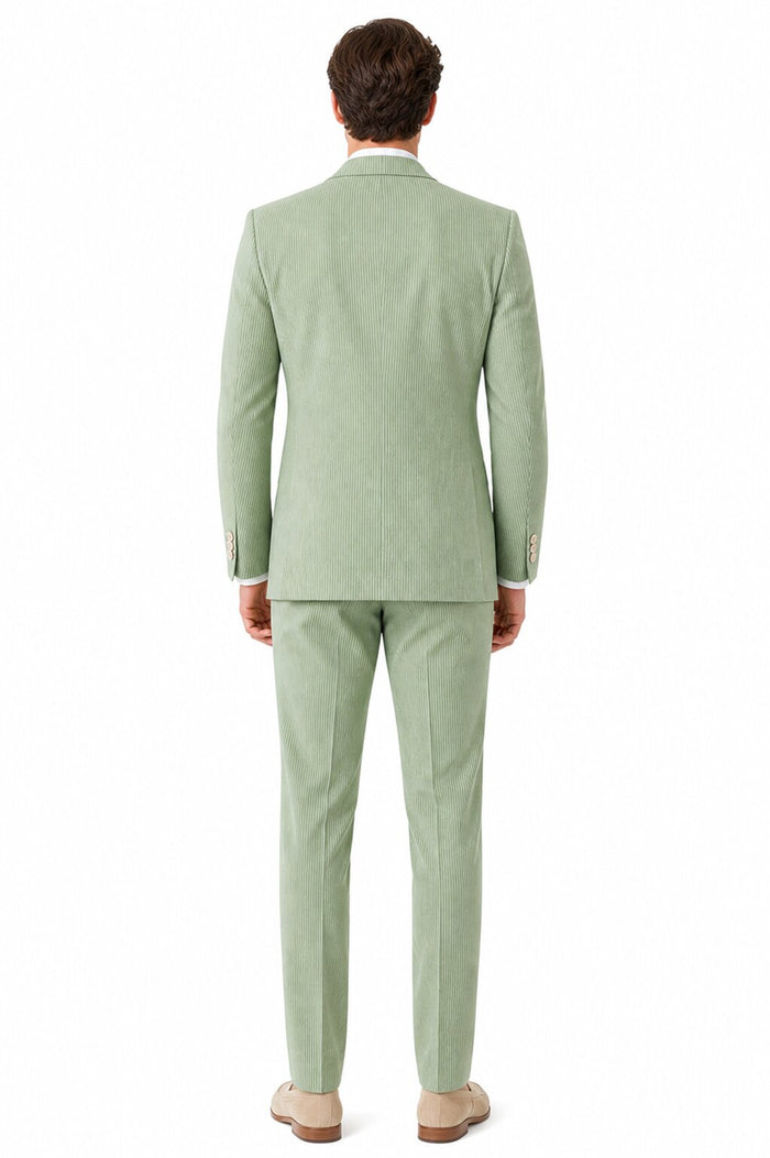 Men's  Notch Label Orange Colour Summer Seersucker Fabric Jacket and Pants 3 Piece Suit