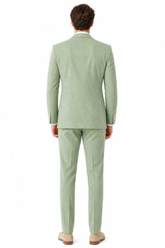 Men's  Notch Label Orange Colour Summer Seersucker Fabric Jacket and Pants 3 Piece Suit