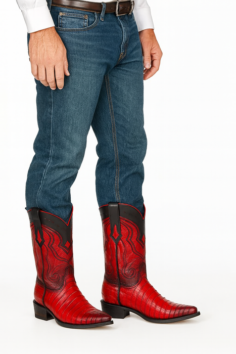 Los Altos Boots Caiman Tail Red Pointed Toe Cowboy Boots