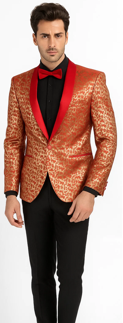 Men's Red and Gold Floral Shawl Collar Tuxedo Dinner Jackets Cheap Priced Blazer Jacket For Men Perfect for Proms & Wedding - Red Tuxedo