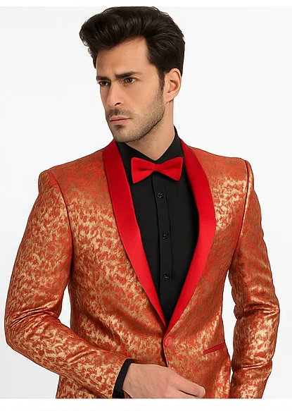 Men's Red and Gold Floral Shawl Collar Tuxedo Dinner Jackets Cheap Priced Blazer Jacket For Men Perfect for Proms & Wedding - Red Tuxedo